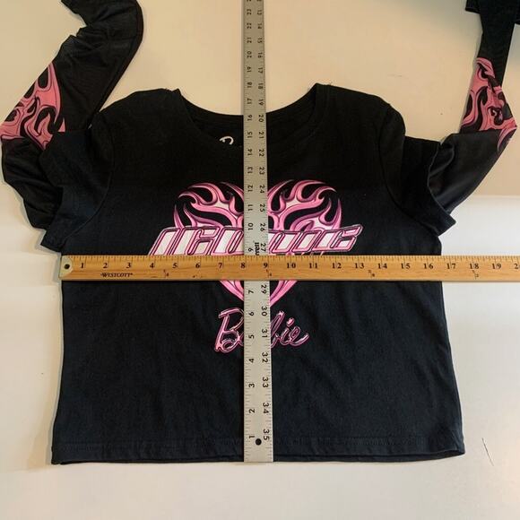 Barbie Top Womens L large Black Cropped Logo Mesh Long Sleeve Y2K Layered *READ - Picture 9 of 14